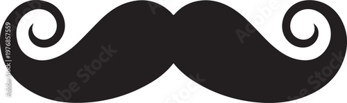 Elegant stylized black mustache graphic design with swirled ends