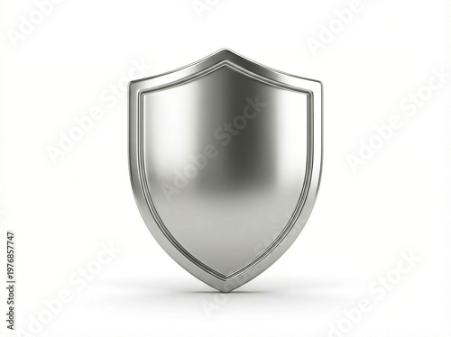 A shiny silver shield on a white background for protection concepts