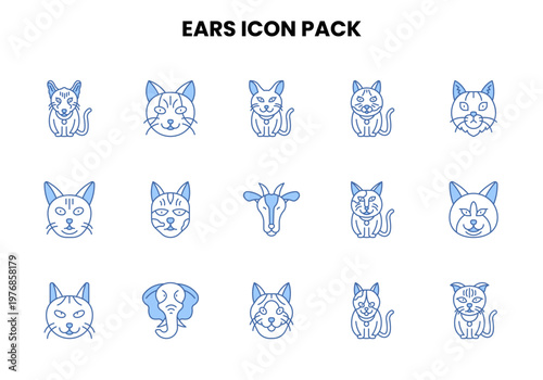 Ears Two Color Blue Collection Icons Pack