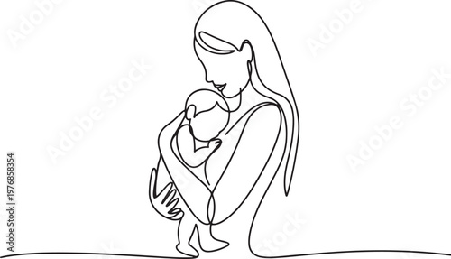 A tender depiction of a mother holding and nursing her newborn baby.