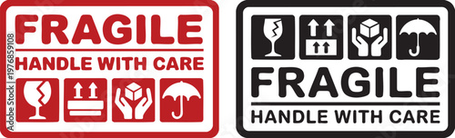 Red and Black Fragile Handle With Care Labels with Shipping Side by Side Keywords: fragile