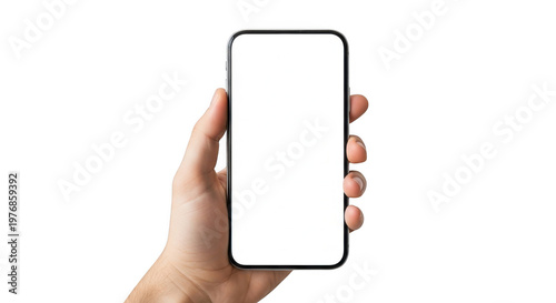 A hand holding a smartphone with a lanyard attached to it isolated on transparent background,png