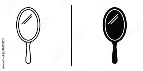 Vintage hand mirror icon set for beauty makeup and personal grooming concept.