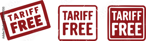 Three red square tariff free stamps with textured edges and white text seal mark