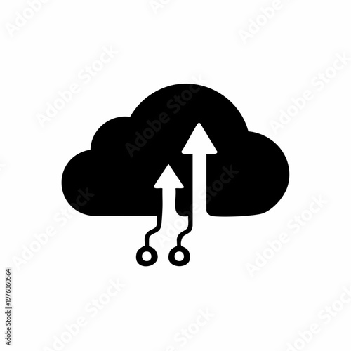 Minimalist cloud upload icon with AI concept for data storage systems.