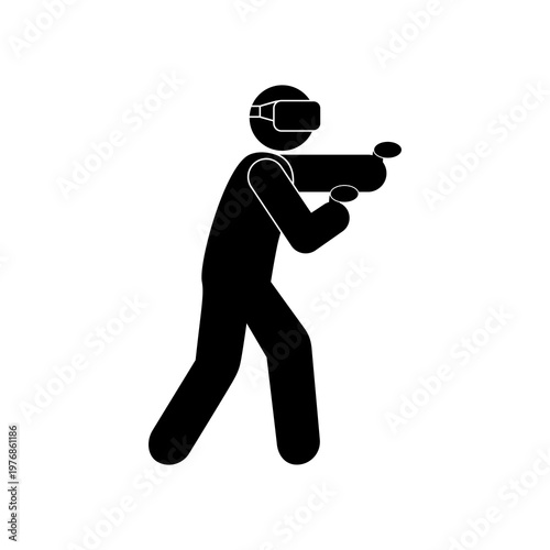 Man using virtual reality headset and playing game, Element for design isolated on white background, for gaming apps and websites. Flat vector illustration