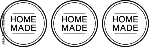 Three homemade round labels on a white background