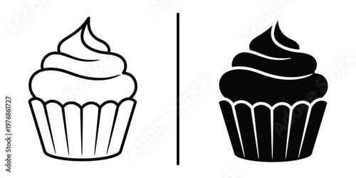 Sweet cupcake icon set for bakery shop and dessert party celebration.