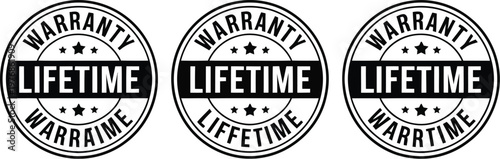 Three black and white lifetime warranty stamps on a white background