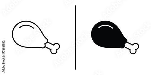 Fried chicken leg drumstick icon set for fast food and restaurant menu.