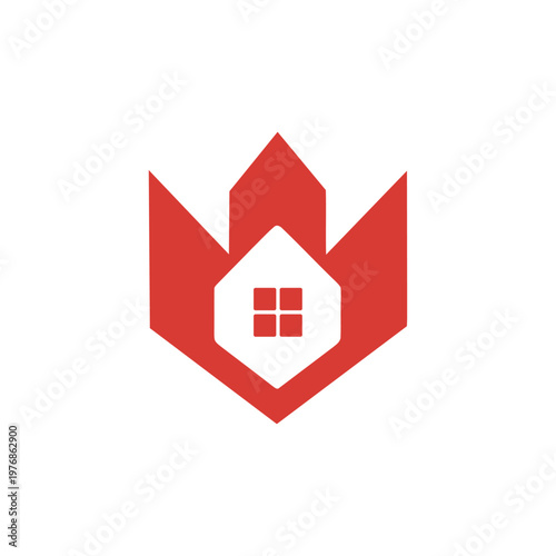 Abstract red house crown logo design