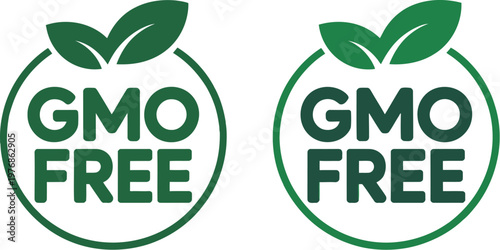 Two green GMO free logos on a white background