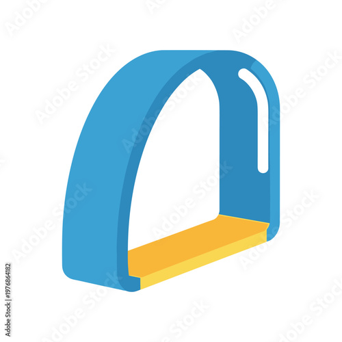 Blue and orange stirrup isolated on a white background, equestrian equipment essential for horse riding and sporting events.