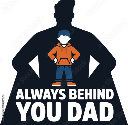 Father and son super hero team support and protection concept