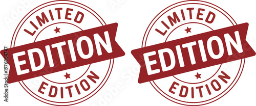 Two red limited edition stamps on a white background