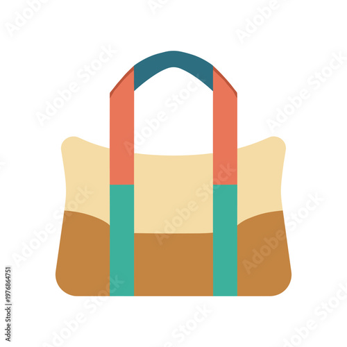 Stylish duffel bag vector illustration isolated on white background, modern travel luggage in earthy tones, fashion accessory for trips and sports.