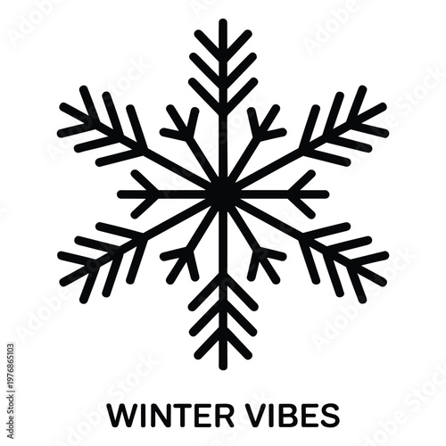 Black snowflake with winter vibes text on white background