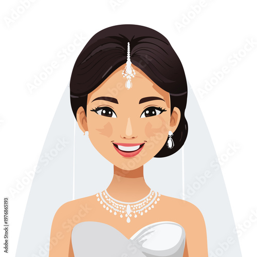 Asian bride portrait in wedding attire isolated on white background