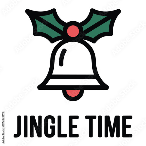 Christmas bell with holly leaves and jingle time text