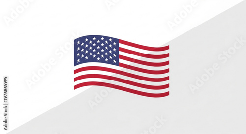 Waving American flag graphic on white background