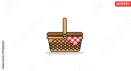 Wicker picnic basket with red checkered cloth