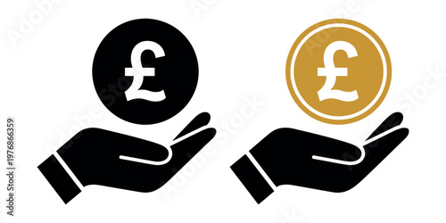 Hands holding British pound coins modern design vector illustration financial money currency savings wealth concept