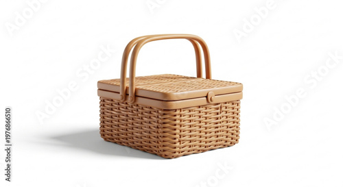 Brown woven picnic basket with lid