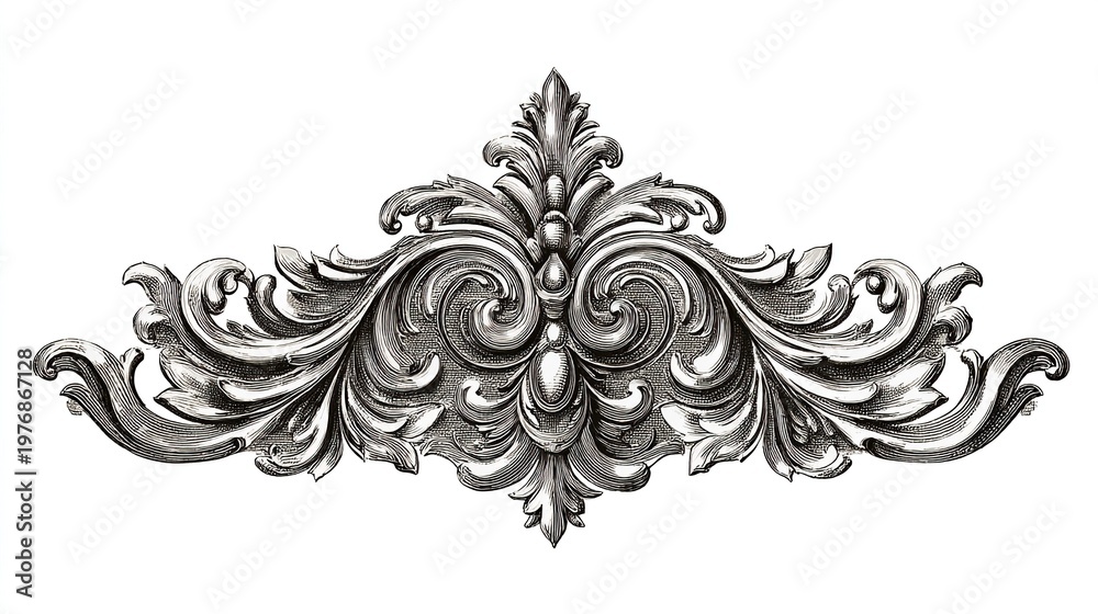 Fototapeta premium Victorian decorative floral arabesque ornament with intricate silver detailing