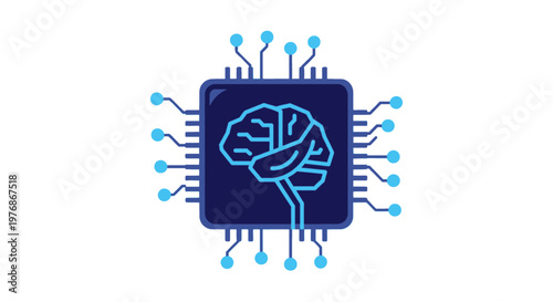 Stylized blue brain icon integrated into a computer chip, symbolizing artificial intelligence and advanced computing technology.