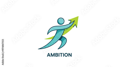 Dynamic Ambition Symbol - Person with Upward Arrow, Success Concept.