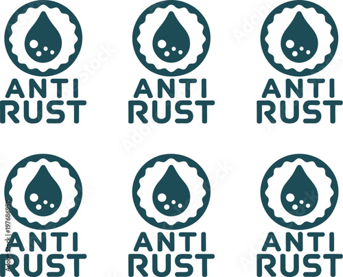 A graphic design of multiple anti-rust logos on a white background