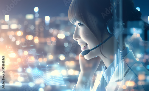 AI Agent AI Phone Operator: Future Technology and Customer Service Concept, Digital Support Material	