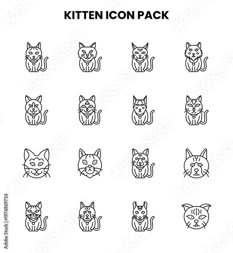 Kitten Line Design Icons Pack