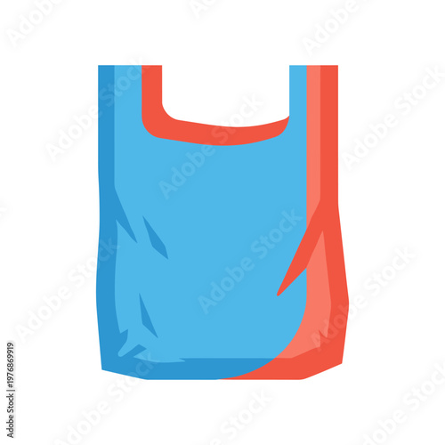 A vibrant blue and red plastic shopping bag with a clear handle on white background representing convenience and everyday retail use.