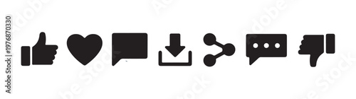 Social media interaction icons like share comment download and like dislikerating and communication.