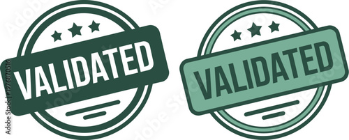 Two validated stamps with green and white colors on a clean background