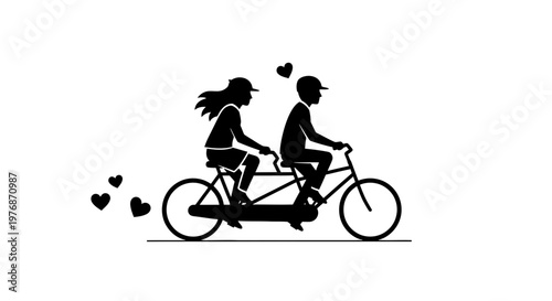 Couple Riding Tandem Bicycle Together.