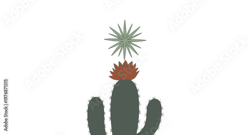Cactus with Blooming Flower Digital Illustration.