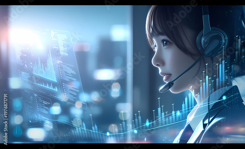 AI Agent AI Phone Operator: Future Technology and Customer Service Concept, Digital Support Material	