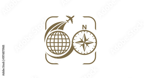 Travel and Navigation - Global Journey with Compass and Airplane Icon.