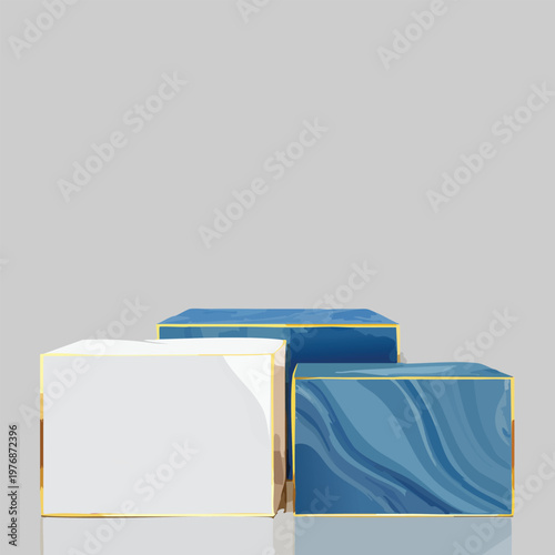 Abstract three dimensional platforms with blue and white colors for product display