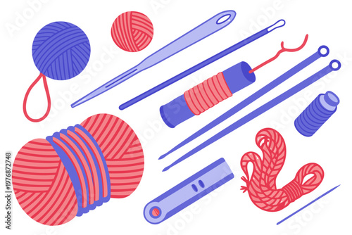 Knitting and sewing accessories set with yarn balls and needles