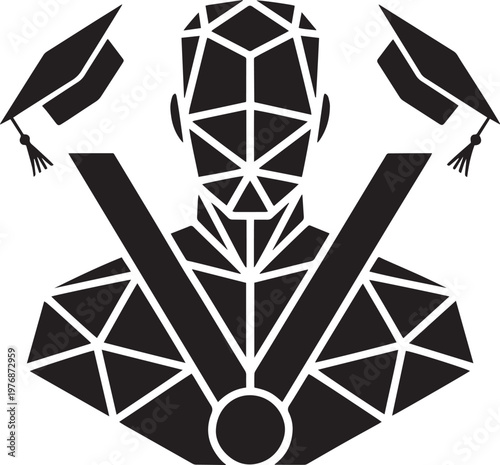 Wallpaper Mural Graduation caps on geometric human figure with medal symbolizing academic achievement and success Torontodigital.ca