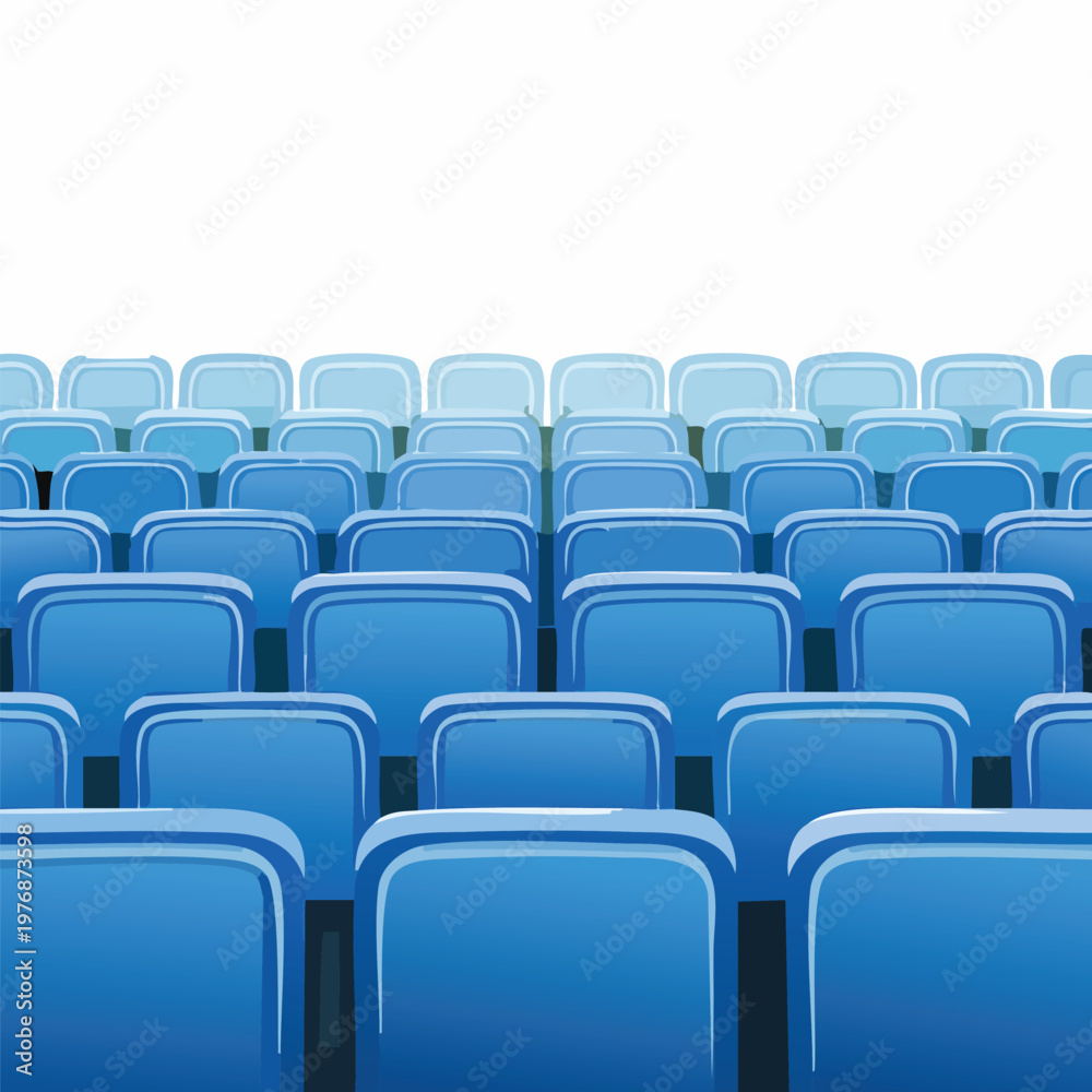 Fototapeta premium Rows of blue seating arranged in neat pattern against white background