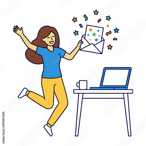 Illustration of People Receiving Good News Online
