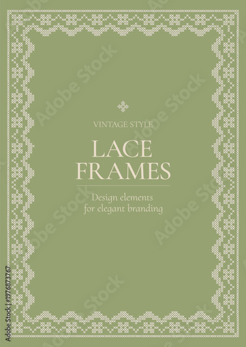 Luxury Lace Frame Cross Stitch Embroidery Vintage Border Elegant Wedding Invitation Template Vector