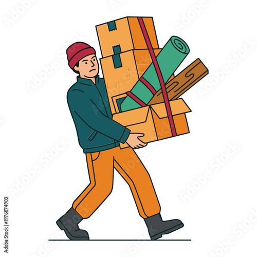Illustration of a Person Carrying Heavy Items

