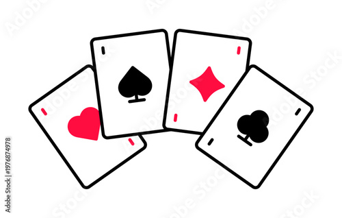 Playing Cards icon. Gambling, Game, Casino, Poker concept. Hearts, spades, diamonds, clubs card. Vector sign.