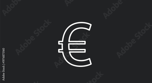 Elegant White Euro Symbol Isolated on Black Background.