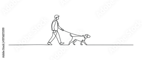 Man walking dog on leash during sunny day